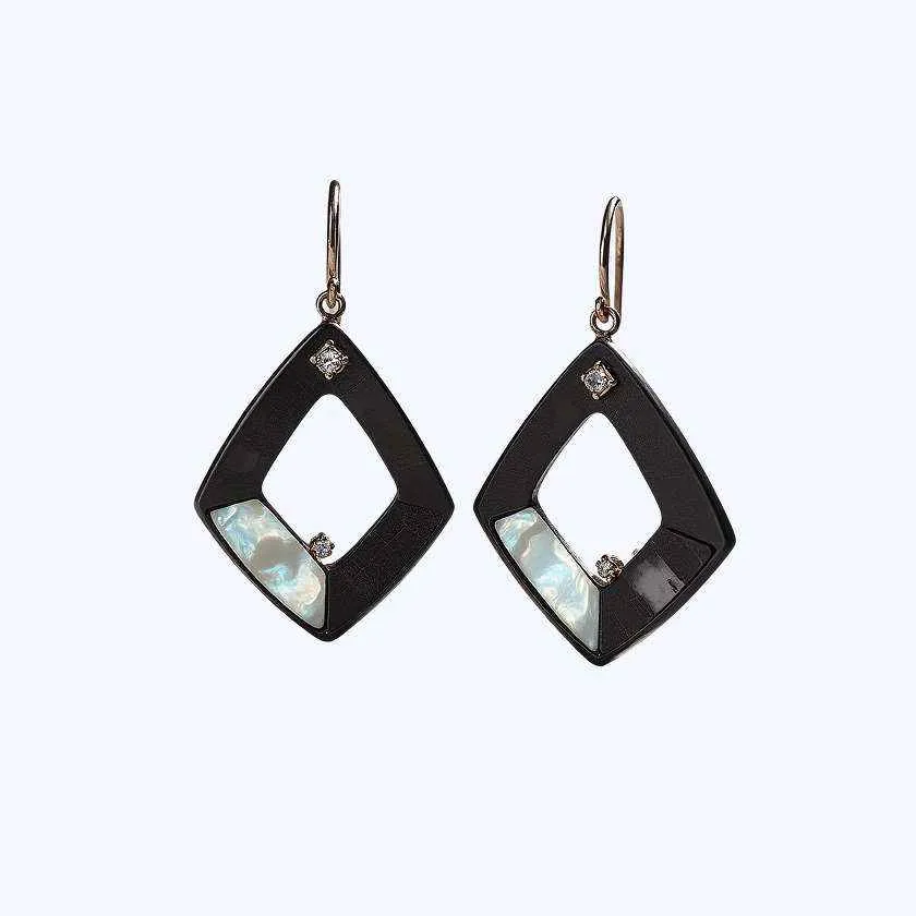 Серьги Silvestra обсидиановые из серебра с позолотой